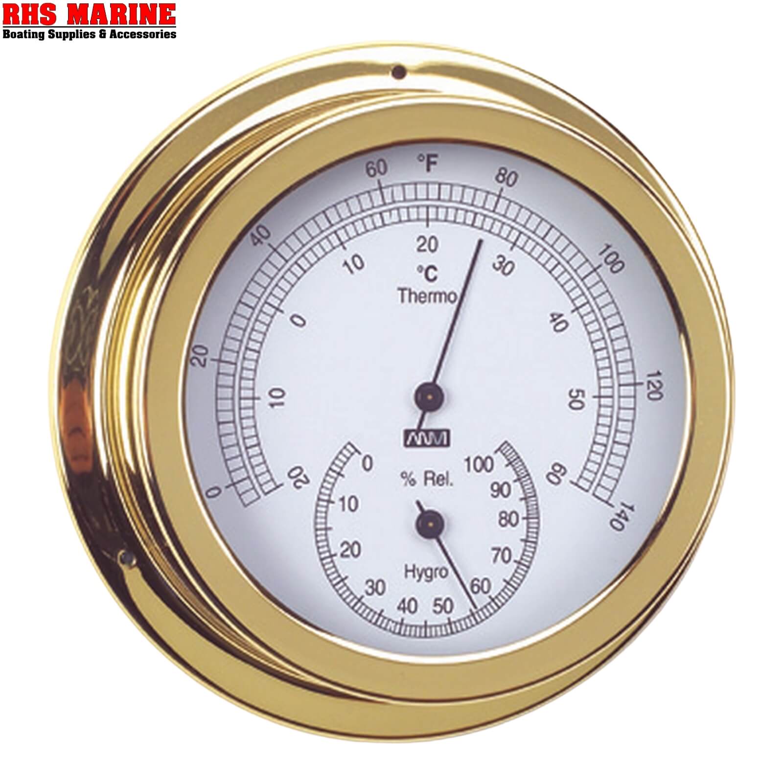 Marine Boat 120mm Clock Polished Brass Thermometer & Hygrometer Caravan RV