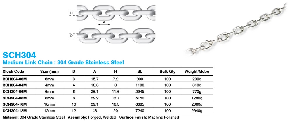 6mm RHS Steel Medium Link Chain 304 Grade Stainless Steel Per M Buy ...